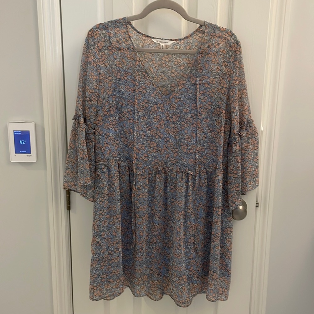 BCBGeneration Dress - floral pink & blue with light blue slip underneath; sz. S